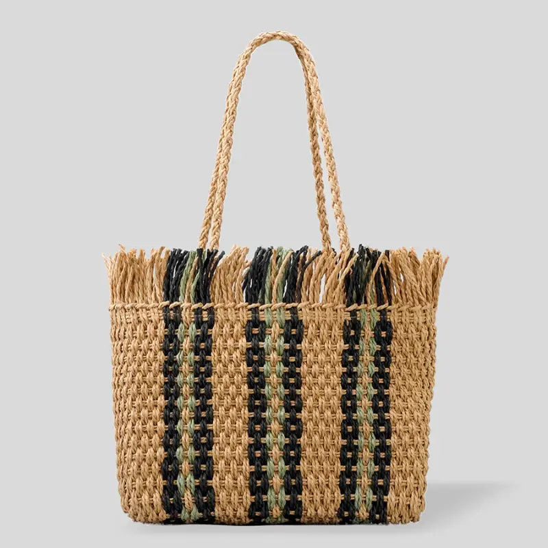 Large Capacity Straw Braided Bag featuring intricate straw braiding and spacious interior, perfect for stylish urban chic looks.